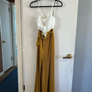 Retro Forever 21 White and Mustard Jumpsuit